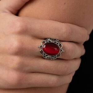 Elegant Silver and Red Gemstone Ring